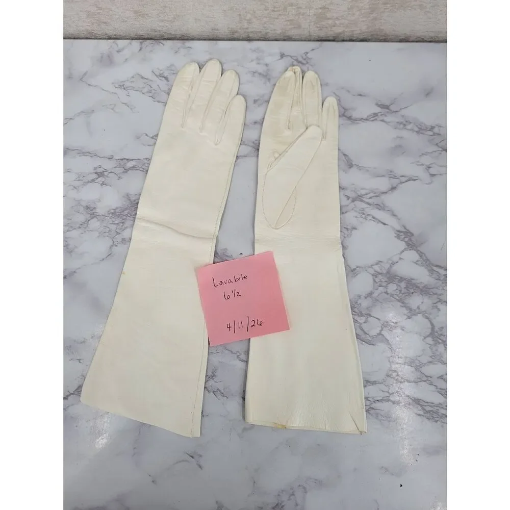 Lavabile Vintage 50s Long Ivory White Leather Gloves